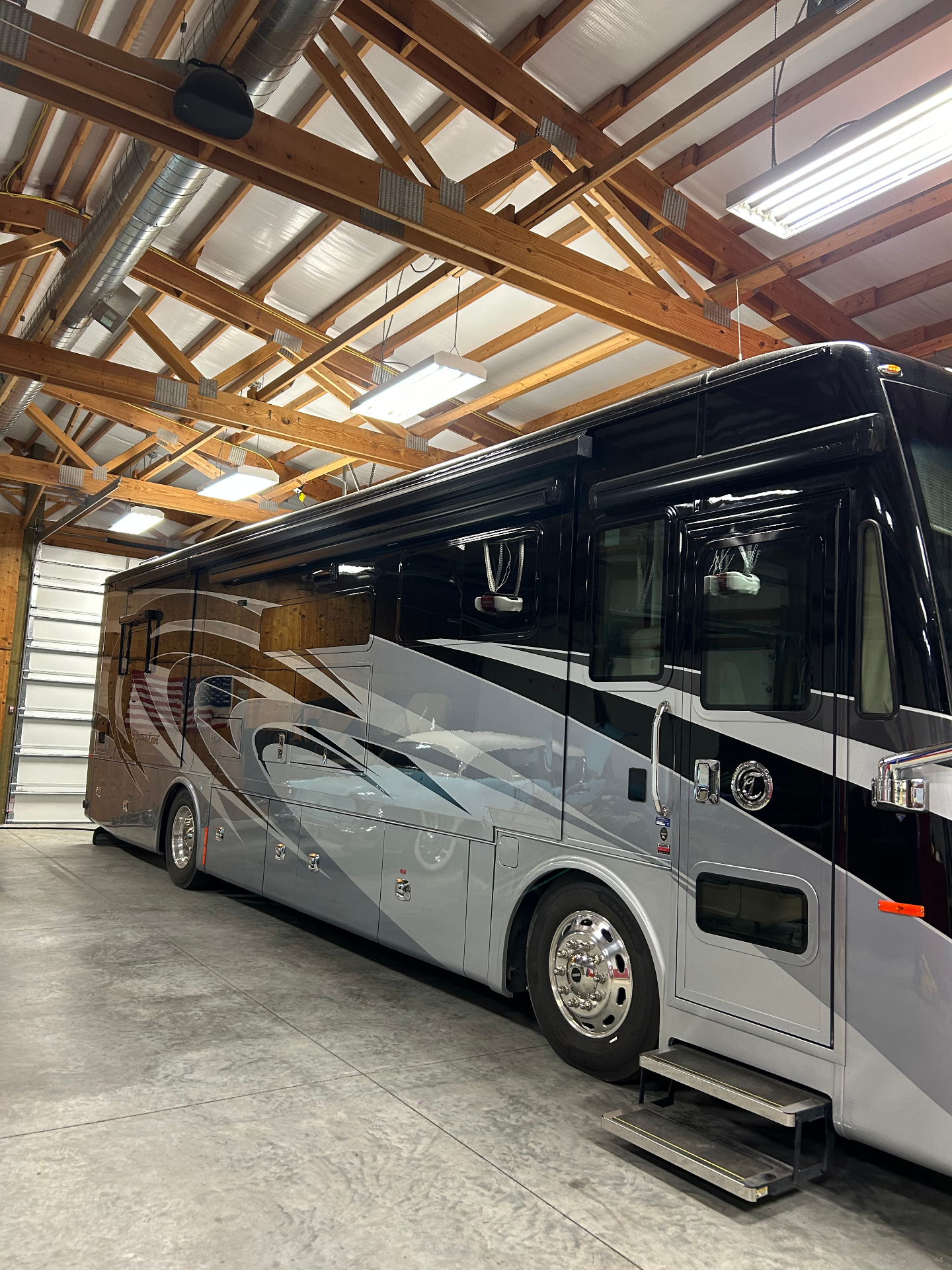 Luxury RV motorhome detailing Tri-Cities WA - full exterior wash and polish Richland Pasco